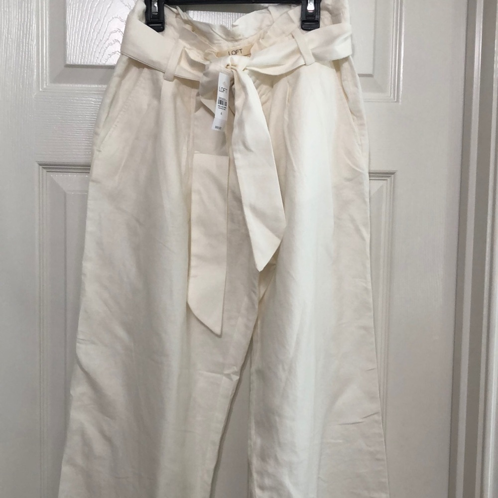 Loft linen blend wide leg pants whisper white sz 6